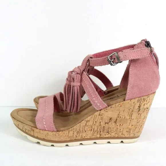 Minnetonka Lincoln Pink Wedge Suede Sandals 9 - Picture 4 of 9